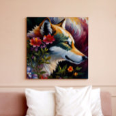 Wolf profiel Bloemenportret kunst Canvas Afdruk