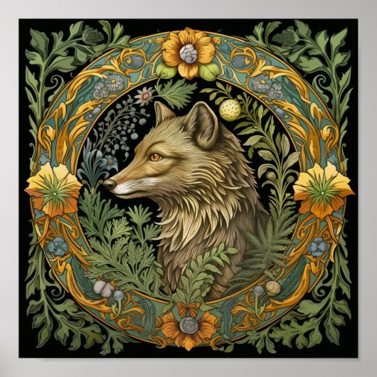 Wolf profiel in  stijl poster (Voorkant)