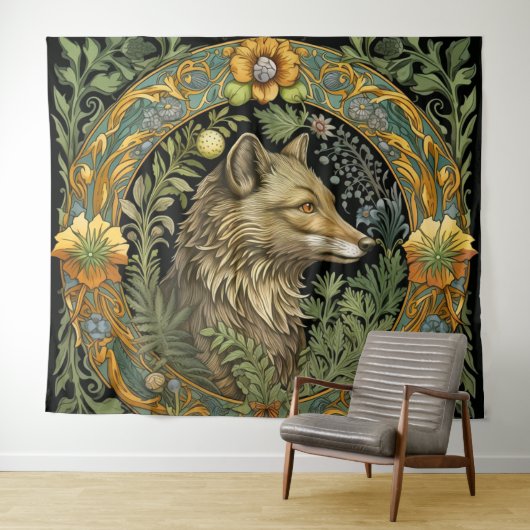 Wolf profiel in stijl wandkleed (In Situ (horizontaal))