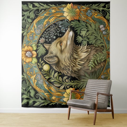 Wolf profiel in stijl wandkleed (In situ)