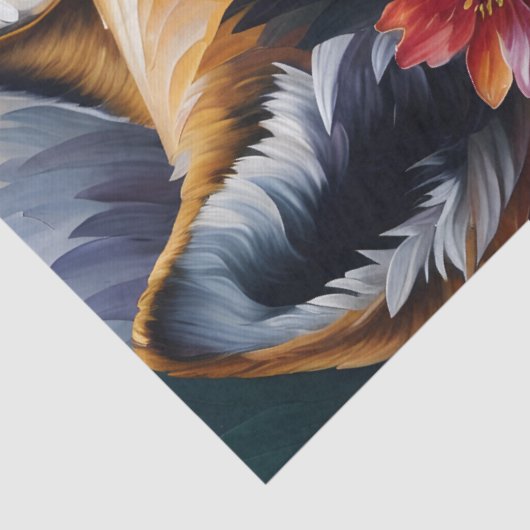 Wolf Profiel Kleurrijke Bloemenportret Kunst Tissuepapier (Detail)