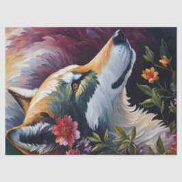 Wolf Profiel Kleurrijke Bloemenportret Kunst Tissuepapier