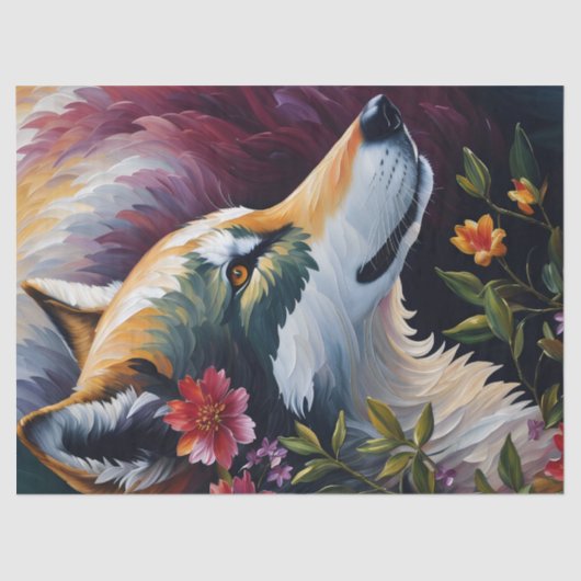 Wolf Profiel Kleurrijke Bloemenportret Kunst Tissuepapier (Voorkant)