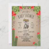 Wolf Pup Floral Cactus Desert Girl Baby shower Kaart (Voorkant)