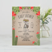 Wolf Pup Floral Cactus Desert Girl Baby shower Kaart (Staand voorkant)