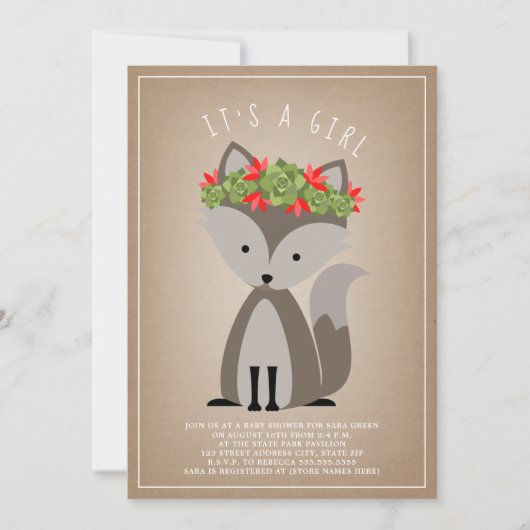Wolf Pup Floral Succulent Cactus Baby shower Kaart (Voorkant)