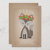 Wolf Pup Floral Succulent Cactus Baby shower Kaart (Voorkant / Achterkant)