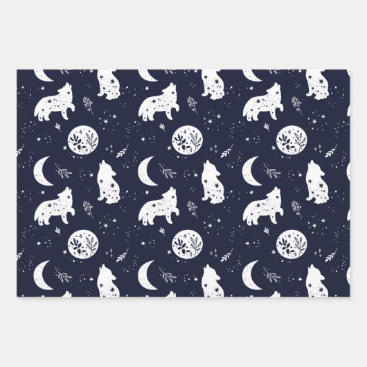 Wolf Pup Howling bij de Moon Wrapping Paper Set (Voorkant)