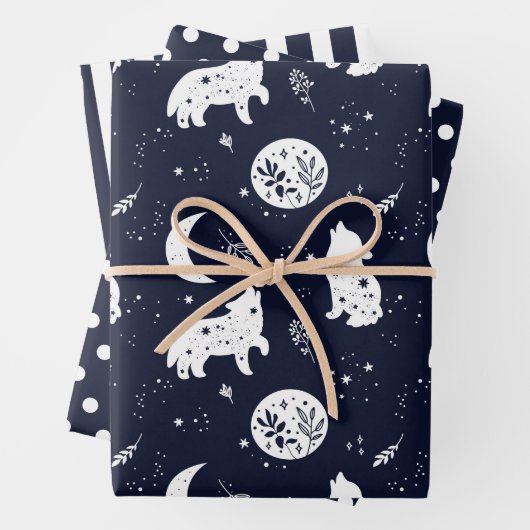 Wolf Pup Howling bij de Moon Wrapping Paper Set (In situ)