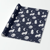 Wolf Pup Howling bij de Moon Wrapping Paper Set Cadeaupapier (Uitgerold)