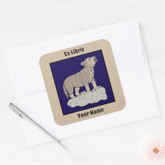 Wolf Pup Howling Bookplate Vierkante Sticker (Envelop)