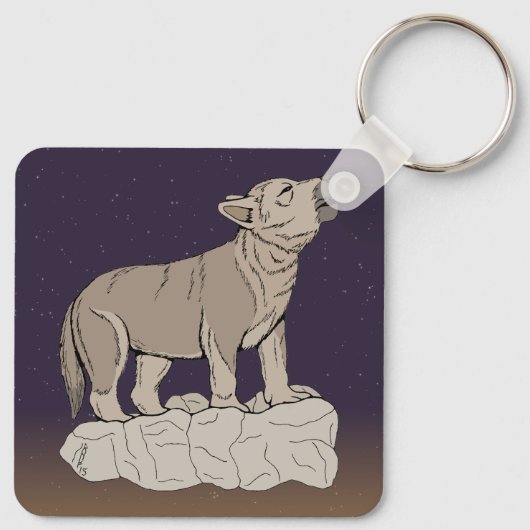 Wolf Pup Howling Sleutelhanger (Achterkant)