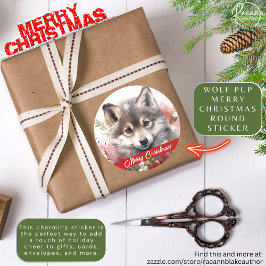 Wolf Pup Prettig Kerst Sticker