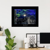 Wolf, Ravens, Totem Pole & Aurora Art Poster (Thuiskantoor)