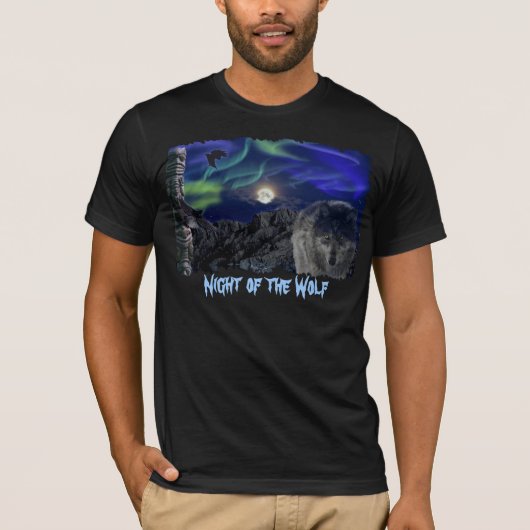 Wolf, Ravens, Totem Pole & Aurora T-shirt (Voorkant)