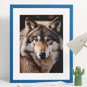 Wolf Realistic Painting Portrait Wildlife Cabin Poster