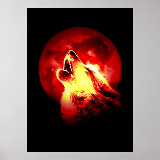 Wolf & Red Moon Poster (Voorkant)