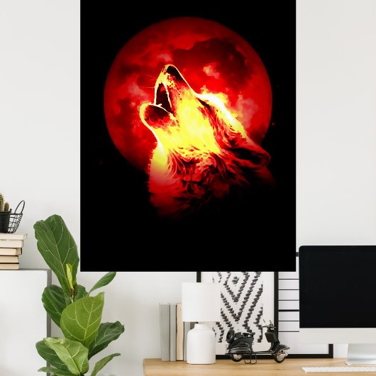 Wolf & Red Moon Poster (Thuiskantoor)