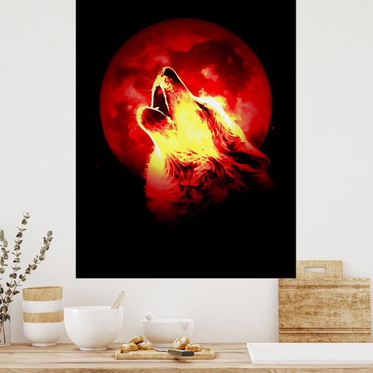 Wolf & Red Moon Poster (Keuken)