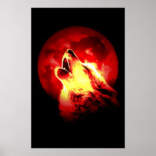 Wolf & Red Moon Poster (Voorkant)