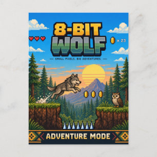 Wolf, Retro 8-Bit Pixelkunst Briefkaart