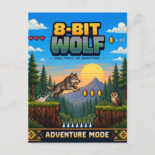 Wolf, Retro 8-Bit Pixelkunst Briefkaart (Voorkant)