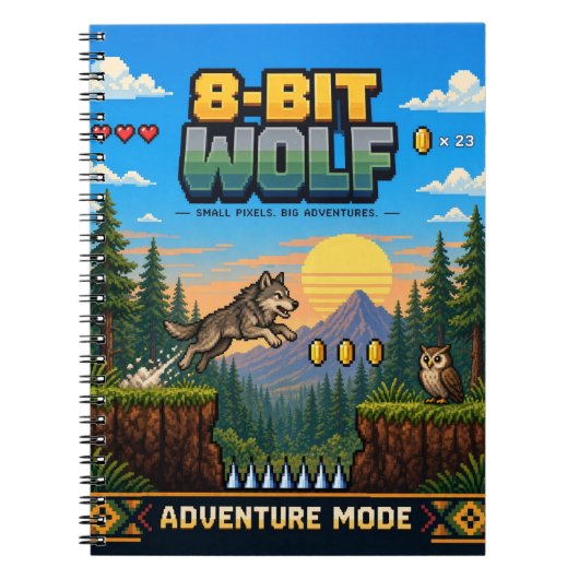 Wolf, Retro 8-Bit Pixelkunst Notitieboek (Voorkant)