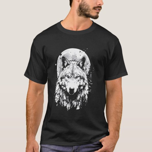 Wolf retro design Moon Grey Howling verontrust T-shirt (Voorkant)