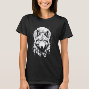 Wolf retro design Moon Grey Howling verontrust T-shirt