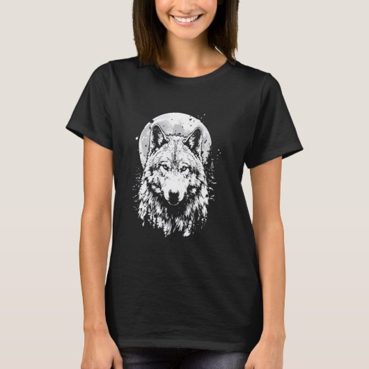 Wolf retro design Moon Grey Howling verontrust T-shirt (Voorkant)