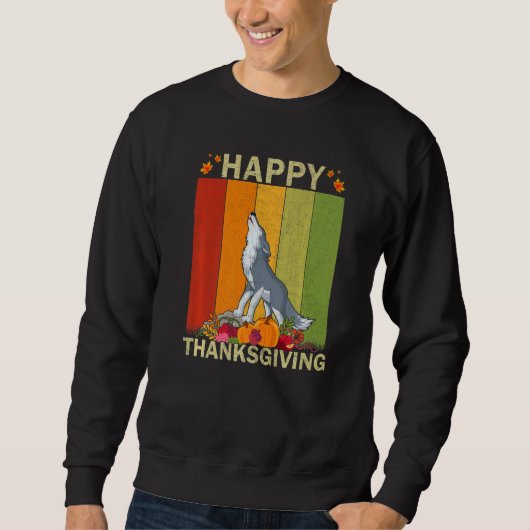 Wolf Retro Graphic Family Matching Thanksgiving Trui (Voorkant)