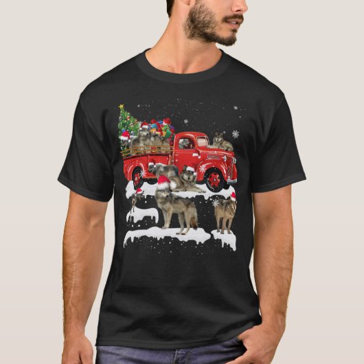 Wolf Riding Red Truck Merry Kerstmis X mas awesom T-shirt (Voorkant)