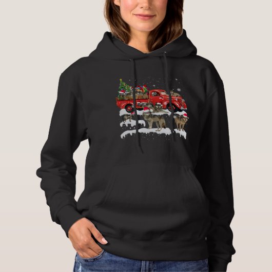 Wolf Riding Red Truck Merry Kerstmis X-mas Ugly G Hoodie (Voorkant)