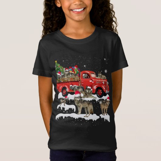 Wolf Riding Red Truck Merry Kerstmis X-mas Ugly G T-shirt (Voorkant)
