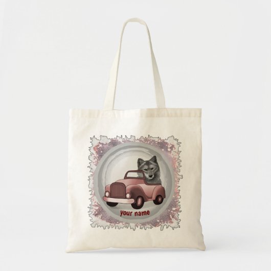 Wolf rijdt auto boodschappentas tote bag (Voorkant)