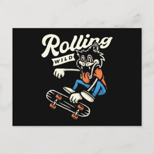 Wolf Rolling Wild Schaats Design Briefkaart