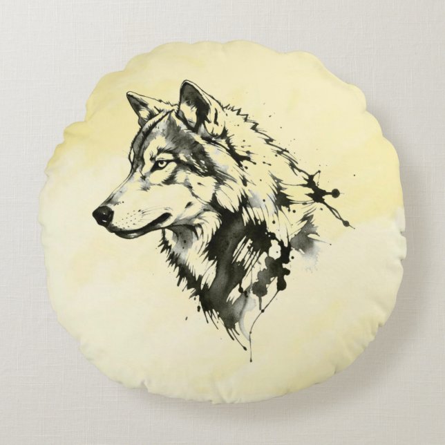Wolf Rond Kussen (Voorkant)