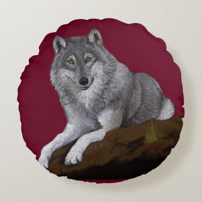Wolf Rond Kussen (Voorkant)