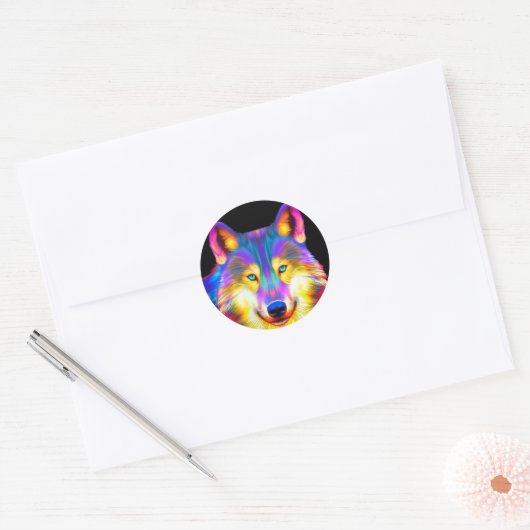 Wolf Ronde Sticker (Envelop)