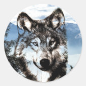 Wolf Ronde Sticker (Voorkant)