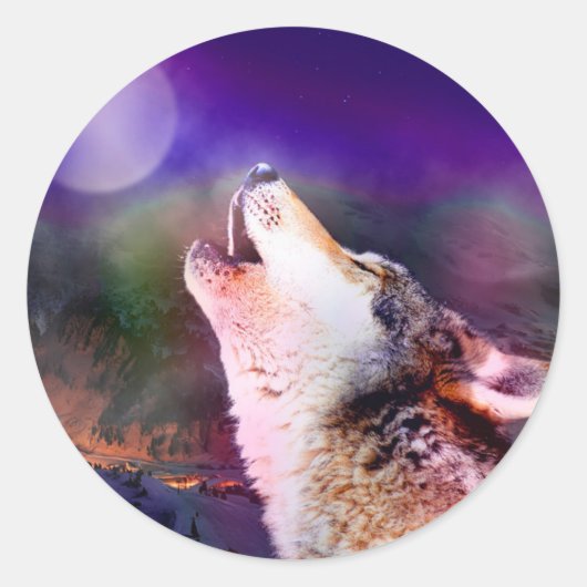 Wolf 's nachts ronde sticker (Voorkant)