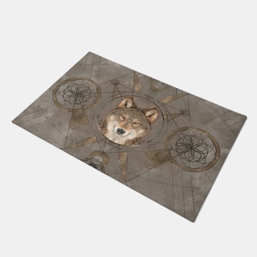 Wolf Sacred Geometry Digital Art Deurmat (Schuin)