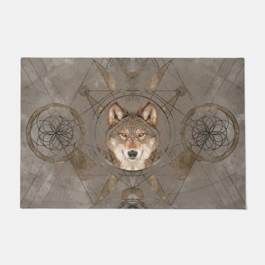 Wolf Sacred Geometry Digital Art Deurmat (Voorkant)
