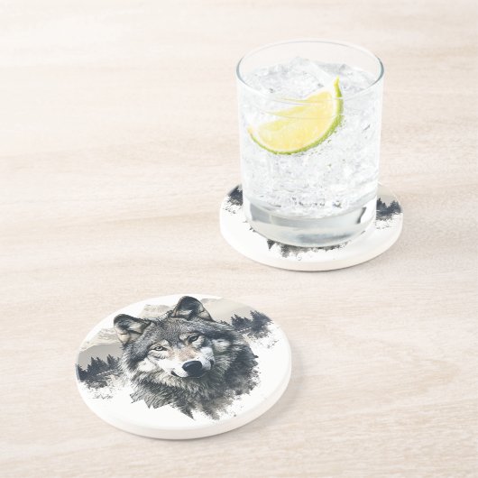 Wolf Sandstone Onderzetter (Zijkant)