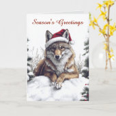 Wolf Santa Christmas Kaart (Gele Bloem)
