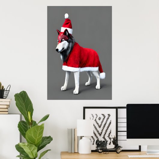 Wolf Santa Claus | AI Art Poster (Thuiskantoor)