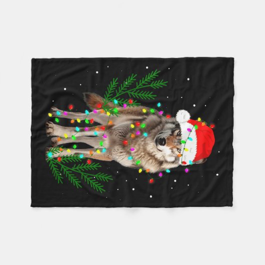 Wolf Santa Hat Christmas Lights Wolf Lover Animal  Fleece Deken (Voorkant (Horizontaal))