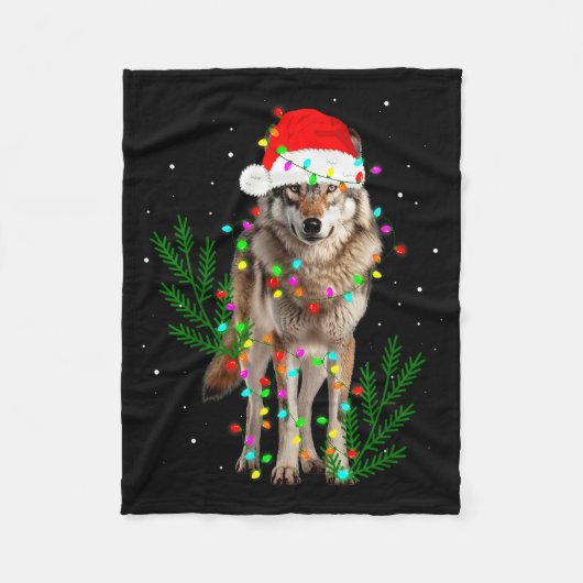 Wolf Santa Hat Christmas Lights Wolf Lover Animal  Fleece Deken (Voorkant)