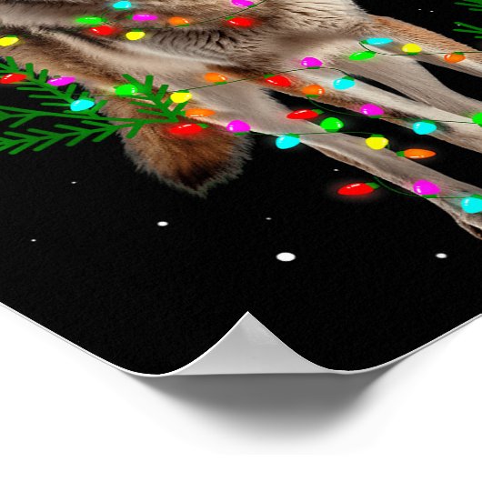 Wolf Santa Hat Christmas Lights Wolf Lover Animal  Poster (Hoek)