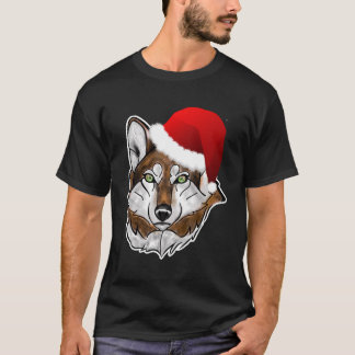 Wolf Santa Hat Christmas Shirt met lange mouwen vo